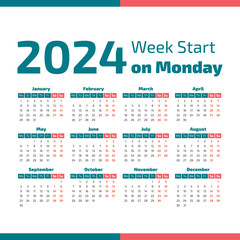 Simple 2024 year calendar