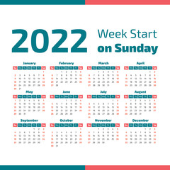 Simple 2022 year calendar