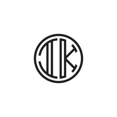 Initial letter IK, minimalist line art monogram circle shape logo, black color