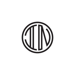 Initial letter IN, minimalist line art monogram circle shape logo, black color