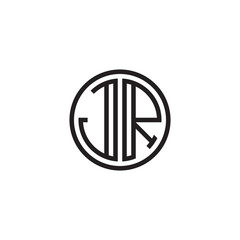 Initial letter JR, minimalist line art monogram circle shape logo, black color