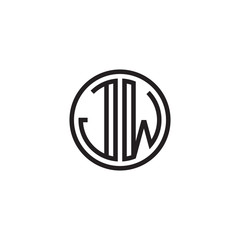 Initial letter JW, minimalist line art monogram circle shape logo, black color