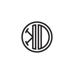 Initial letter KD, KO, minimalist line art monogram circle shape logo, black color