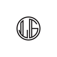 Initial letter LG, minimalist line art monogram circle shape logo, black color