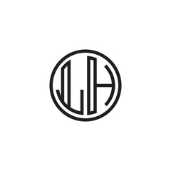 Initial letter LH, minimalist line art monogram circle shape logo, black color