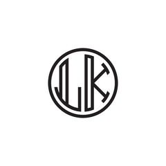 Initial letter LK, minimalist line art monogram circle shape logo, black color