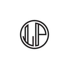 Initial letter LP, minimalist line art monogram circle shape logo, black color