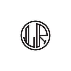 Initial letter LR, minimalist line art monogram circle shape logo, black color