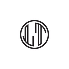 Initial letter LT, minimalist line art monogram circle shape logo, black color