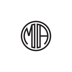 Initial letter MA, minimalist line art monogram circle shape logo, black color