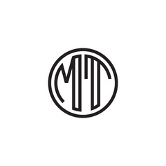 Initial letter MT, minimalist line art monogram circle shape logo, black color