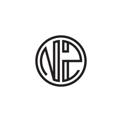 Initial letter NZ, minimalist line art monogram circle shape logo, black color