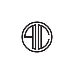 Initial letter PC, minimalist line art monogram circle shape logo, black color