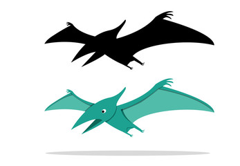 Pterosaurs, flying dinosaur on white, vector art