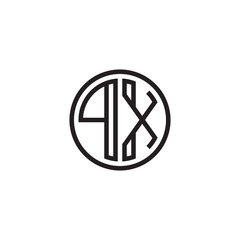 Initial letter PX, minimalist line art monogram circle shape logo, black color