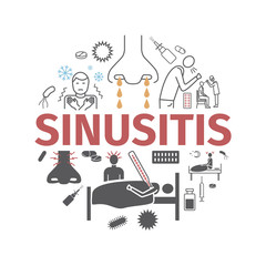 Sinusitis. Symptoms, Treatment. Line icons set.