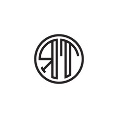 Initial letter RT, minimalist line art monogram circle shape logo, black color