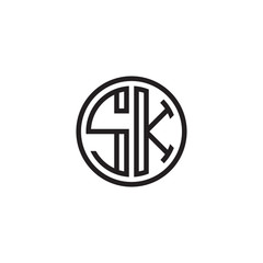 Initial letter SK, minimalist line art monogram circle shape logo, black color