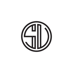 Initial letter SU, SV, minimalist line art monogram circle shape logo, black color