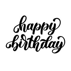 Happy birthday hand lettering, black brush lettering isolated on white background. Vector handwritten typography illustration