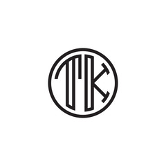 Initial letter TK, minimalist line art monogram circle shape logo, black color
