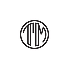 Initial letter TM, minimalist line art monogram circle shape logo, black color