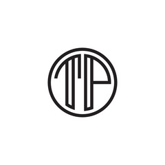 Initial letter TP, minimalist line art monogram circle shape logo, black color