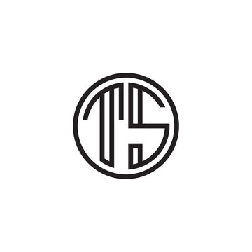 Initial letter TS, minimalist line art monogram circle shape logo, black color