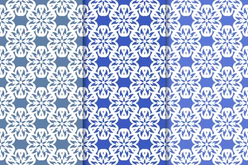 Kissenbezug Set of floral ornaments. Vertical blue seamless patterns © Liudmyla