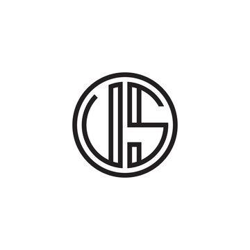 recommend clip art: Initial letter US, VS, minimalist line art monogram circle shape logo, black color
