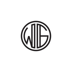 Initial letter WG, minimalist line art monogram circle shape logo, black color