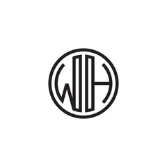 Initial letter WH, minimalist line art monogram circle shape logo, black color