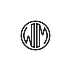 Initial letter WM, minimalist line art monogram circle shape logo, black color