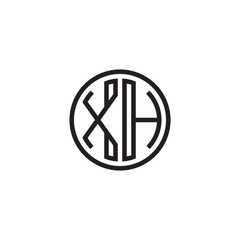 Initial letter XH, minimalist line art monogram circle shape logo, black color