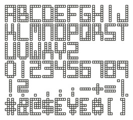 Fototapeta premium Modern Propaganda Pixel Square Vector Font with Uppercase Letters, Numbers & Signs