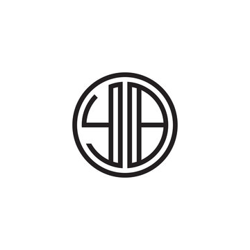 recommend clip art: Initial letter YB, minimalist line art monogram circle shape logo, black color