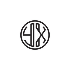 Initial letter YX, minimalist line art monogram circle shape logo, black color