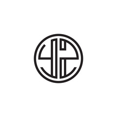 Initial letter YZ, minimalist line art monogram circle shape logo, black color