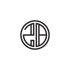 Initial letter ZB, minimalist line art monogram circle shape logo, black color