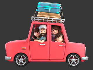 3d render of a family riding in a car for a vacation