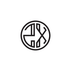 Initial letter ZX, minimalist line art monogram circle shape logo, black color