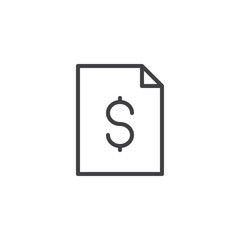 Dollar file document outline icon. linear style sign for mobile concept and web design. Account statement simple line vector icon. Symbol, logo illustration. Pixel perfect vector graphics