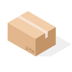 Brown paper cardboard box sealed with tape. Isometric style