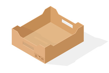 Brown paper cardboard box with handles. Isometric style