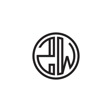 recommend clip art: Initial letter ZW, minimalist line art monogram circle shape logo, black color