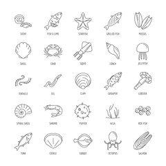 Seafood set icon, outline style