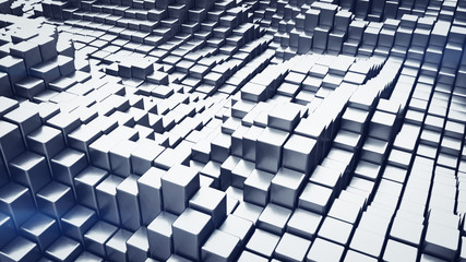 Abstract 3D rendering of metalic blocks