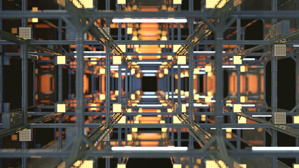 Tunnel with metal construction 3D render