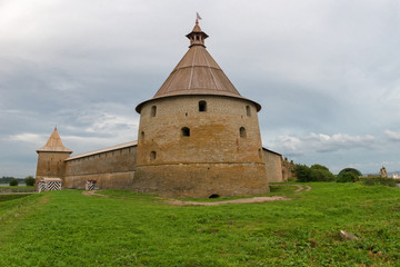 Fototapeta na wymiar The Golovkina Tower of the Fortress of Oreshek. Fortress in the source of the Neva River, Russia, Shlisselburg: Medieval Russian defensive structure and political prison. 