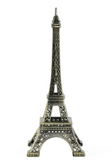 Miniature Eiffel Tower of Paris a famous symbol France with white background.